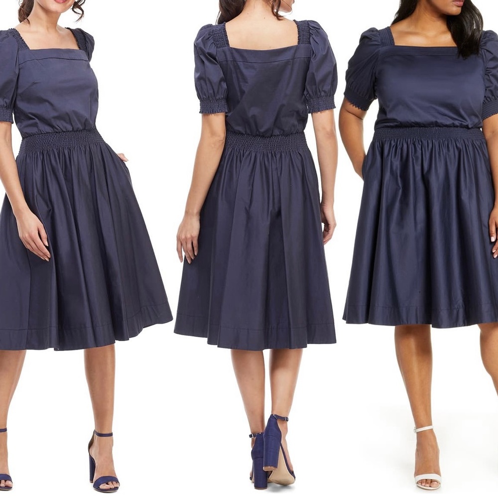 Gal Meets Glam, Anastasia Double Square Neck Dress in Navy, size 4